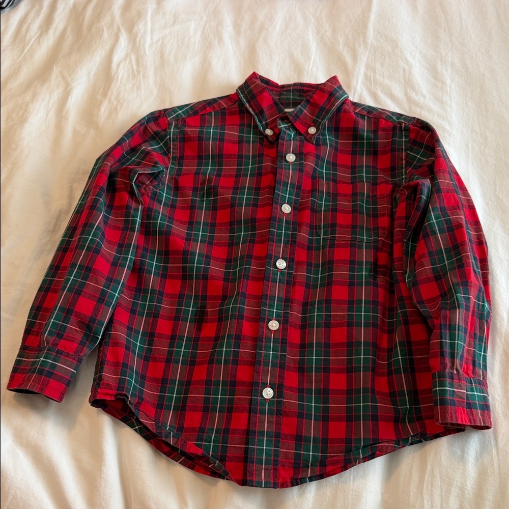 Janie and Jack Red and Green Plaid Button Down Shirt